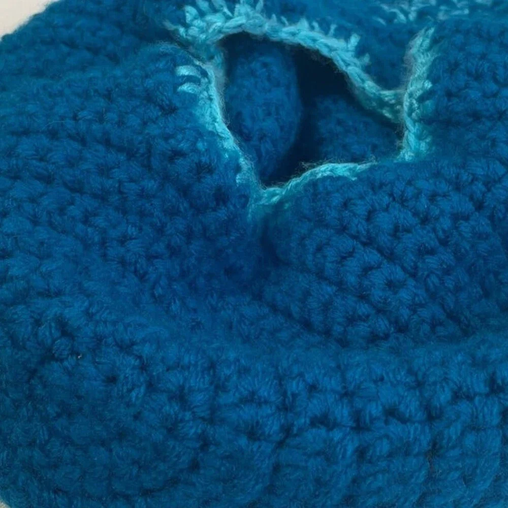 Handmade Hand Knit Blue Gourd Acrylic Yarn Hanging Bird House Fun Craft Piece